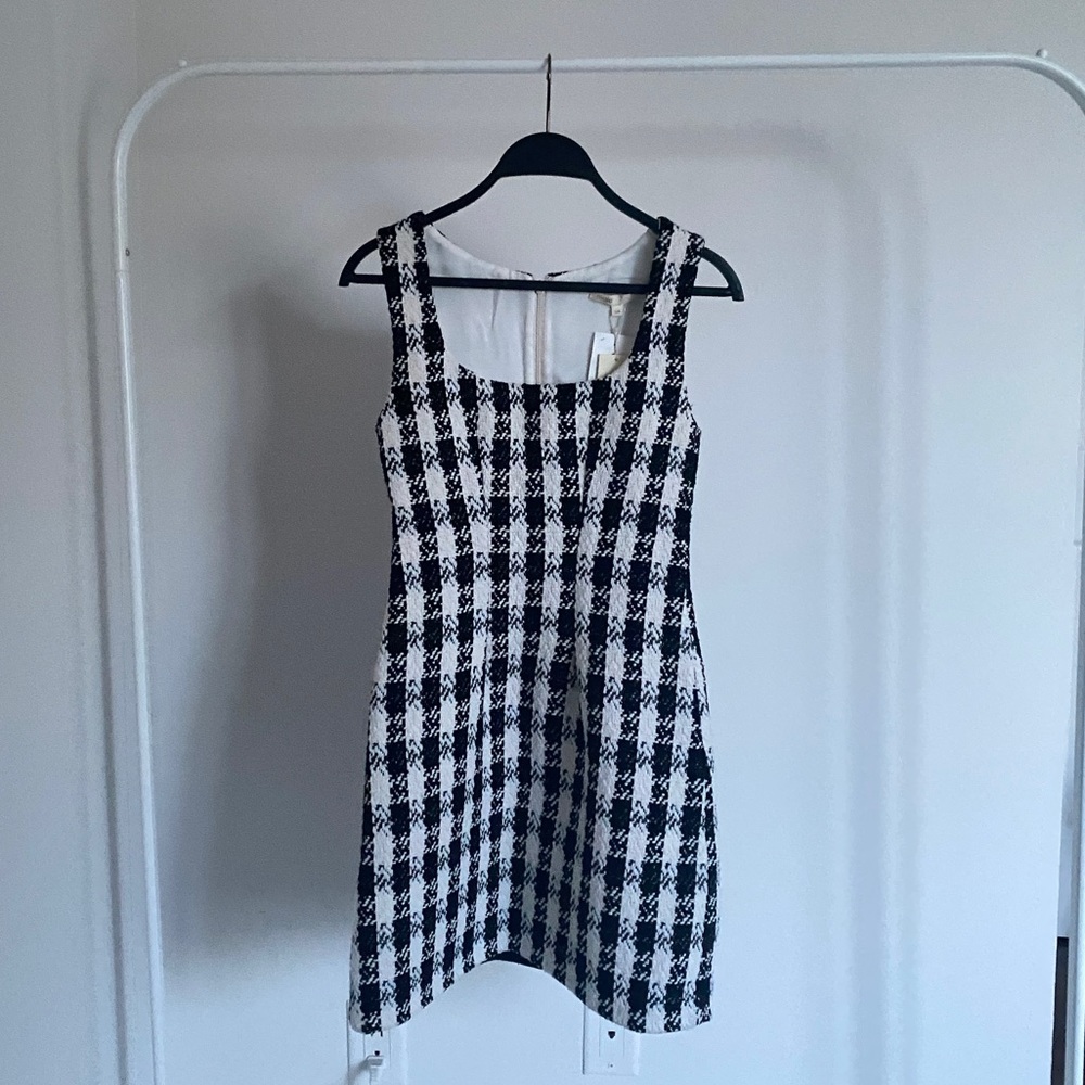 Maje Black and White Check Tweed Sleeveless Dress